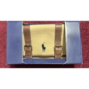 Vintage Polo Ralph Lauren Foldable Tan Brown Leather Strap Toiletry Travel Bag